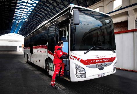 An IVECO BUS Crossway belonging to the Italian Red Cross is the world's first high-biocontainment bus
